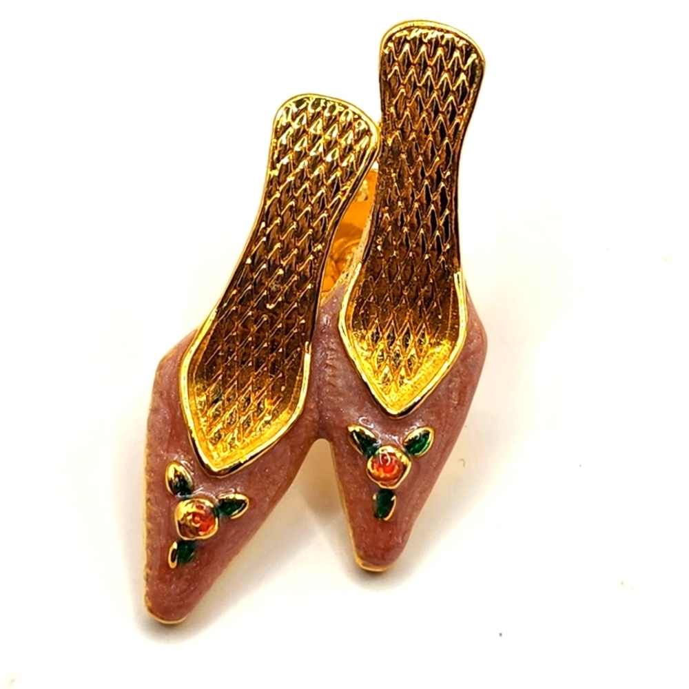 Vintage Avon Enamel Floral High Heel Shoes Lapel Tie Scarf Tack Pin